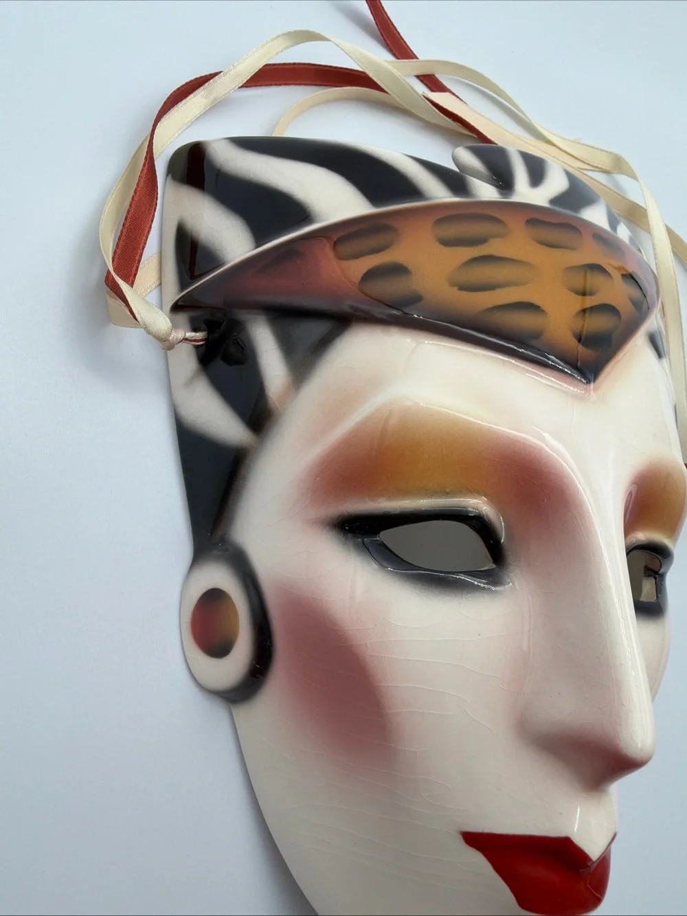San Francisco About Face Clay Art  Porcelain Mask with Animal Print Accent